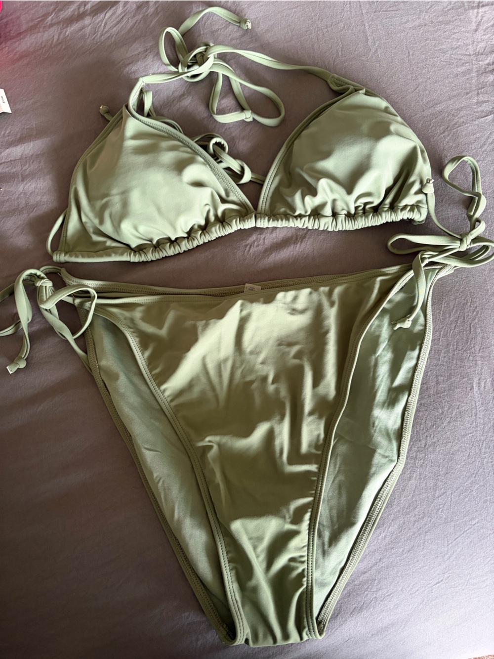 Adjustable Triangle string Bikini Set in Sage Green